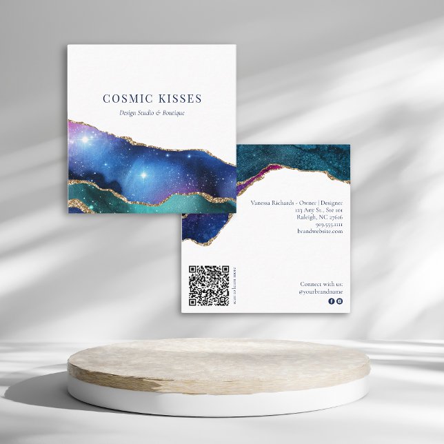 Carte De Visite Carré Chic Cosmic Stars Galaxy Business QR Code Social (Créateur téléchargé)