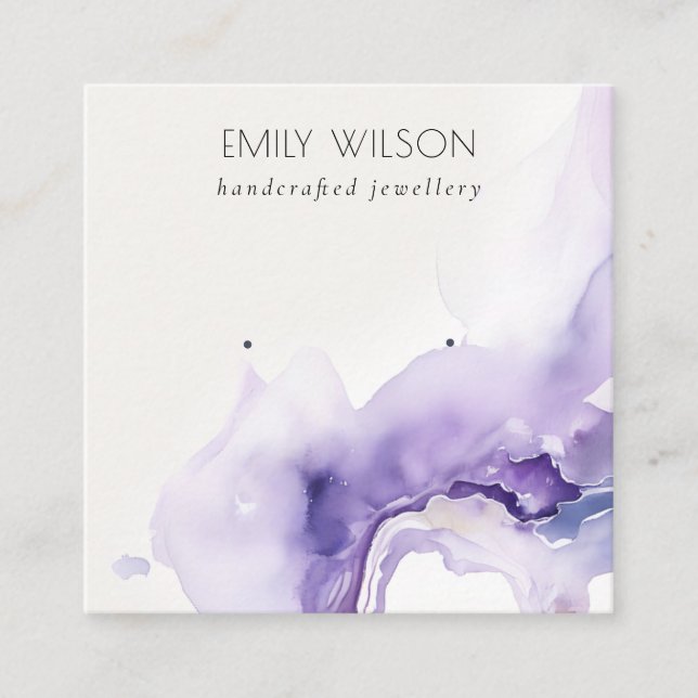 Carte De Visite Carré Chic Dusky Lilac Abstract Watercolor Agate Earring (Devant)