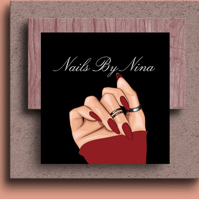 Carte De Visite Carré Chic Elegant Black & Red Nail Salon Manicurist (Créateur téléchargé)