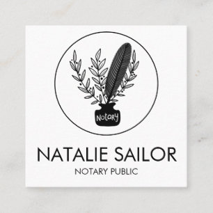 Carte De Visite Carré Chic Elegant Botanique Quill Logo Notaire Public