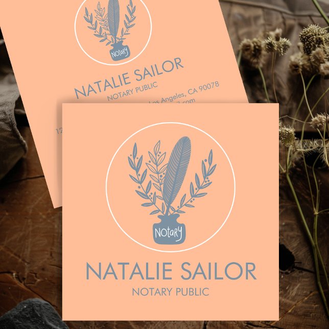 Carte De Visite Carré Chic Elegant Botanique Quill Logo Notaire Public (Chic Elegant Botanical Quill Logo Notary Public Square Business Card
)