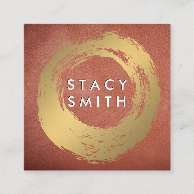 Carte De Visite Carré Chic Faux Or Brossé cuir rouge brossé (Devant)