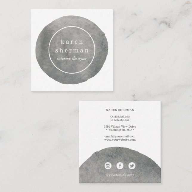 Carte De Visite Carré Chic logo professionnel tendance médias sociaux gr (Devant / Derrière)