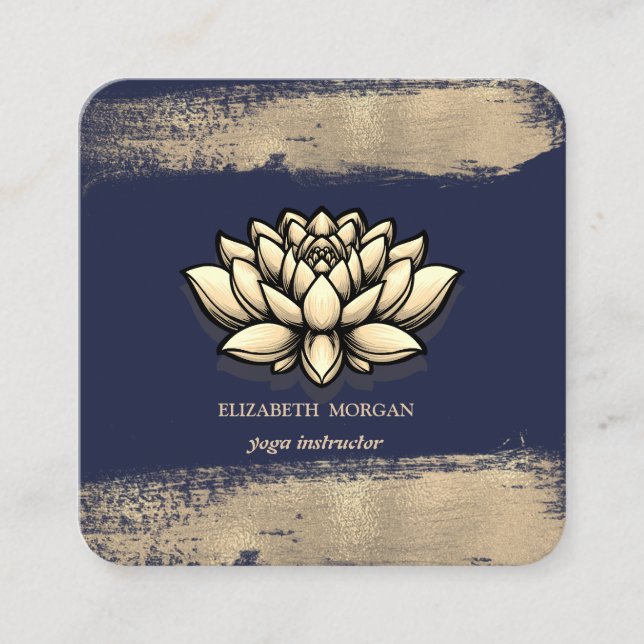 Carte De Visite Carré Chic Lotus Faux Gold Brush Stroke (Devant)