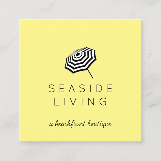 Carte De Visite Carré Chic Plage rayé Parapluie Logo Jaune (Devant)