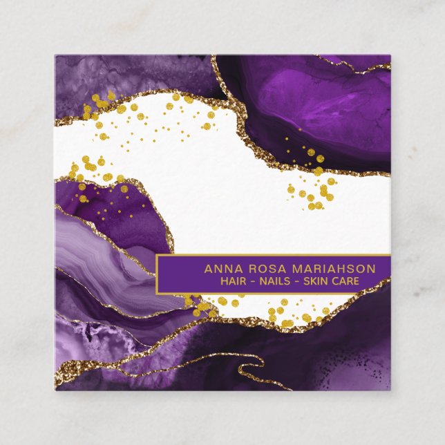 Carte De Visite Carré *~* Chic Populaire Parties scintillant Or Purple A (Devant)