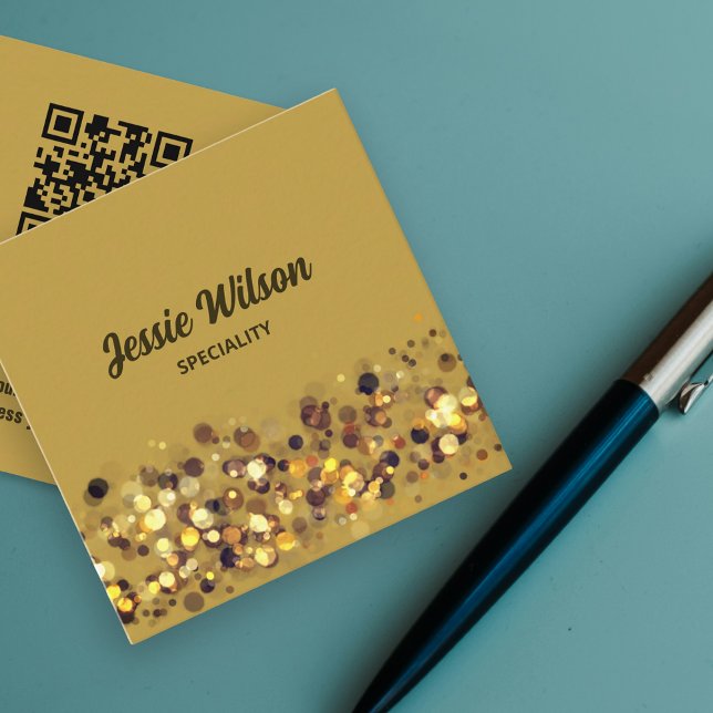 Carte De Visite Carré Chic QR Code lumière parties scintillant bling pro (Luxury design for stylish business card )