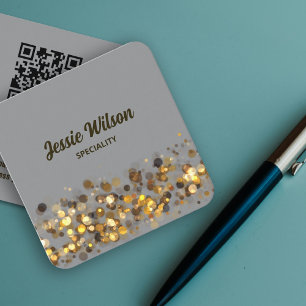 Carte De Visite Carré Chic QR Code lumière parties scintillant bling pro