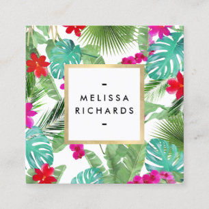 Carte De Visite Carré Chic Tropical Print Watercolor Designer