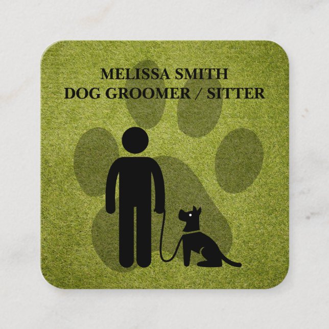 Carte De Visite Carré Chien Groomer | Formateur | Pâtes | Turf (Devant)