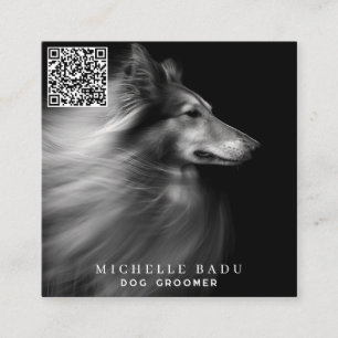 Carte De Visite Carré Chien Groomer QR Code Social Media