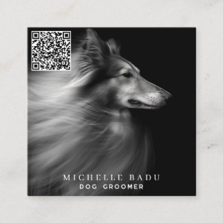 Carte De Visite Carré Chien Groomer QR Code Social Media