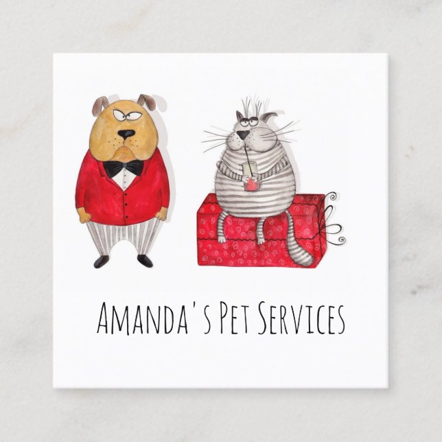 Carte De Visite Carré Chien Sitter Chat Sitter Services pour animaux de  (Devant)