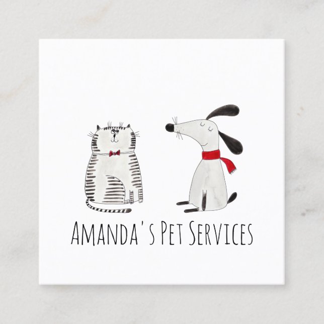 Carte De Visite Carré Chien Sitter Sitter Service pour animaux de compag (Devant)
