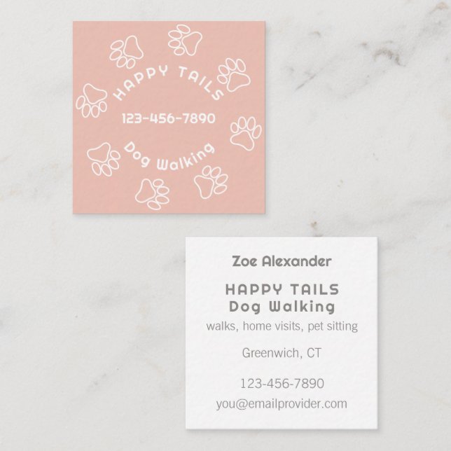 Carte De Visite Carré Chien Walker Empreinte de patte Circle moderne ros (Devant / Derrière)