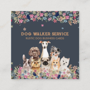 Carte De Visite Carré Chiens Fleurs Rustique Service Floral pour Animaux
