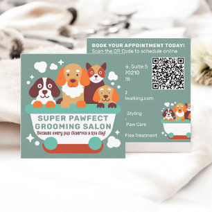 Carte De Visite Carré Chiens Turquoises rétro Grooming Salon Code Qr