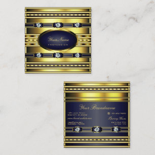 Carte De Visite Carré Chimmer or de luxe avec bleu foncé et pierres préc