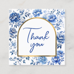 Carte De Visite Carré Chinoiserie fleurs bleues merci paquet insérer