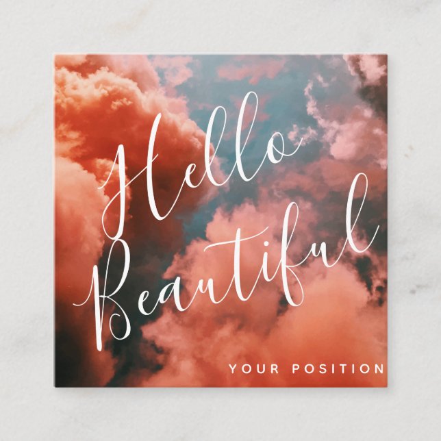 Carte De Visite Carré Ciel bleu doux et nuages roses (Devant)