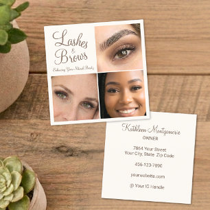 Carte De Visite Carré Cils et Sourcils Chic Mocha Marron Crème Script 3