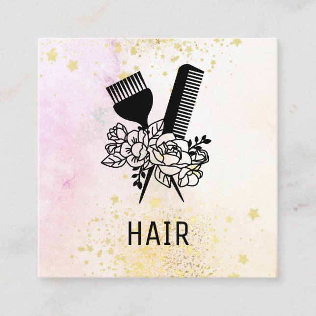 Carte De Visite Carré *~* Ciseau Floral Combe Fleur Sèche Parties scinti (Devant)