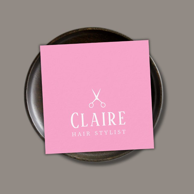 Carte De Visite Carré Ciseaux blancs Roses minimaux élégants (Créateur téléchargé)