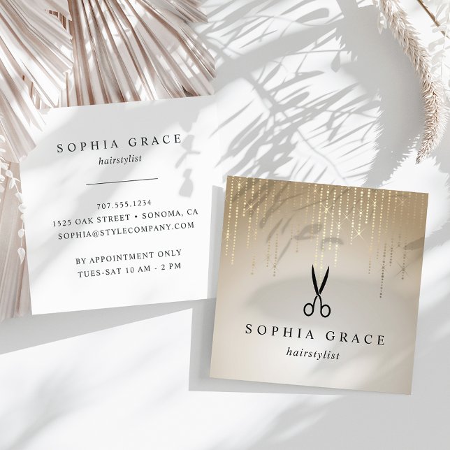 Carte De Visite Carré Ciseaux coiffeurs Golden Rain (Créateur téléchargé)