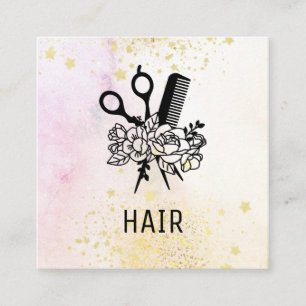 Carte De Visite Carré *~* Ciseaux floraux Peigne Fleur Ombre Pastel AP6