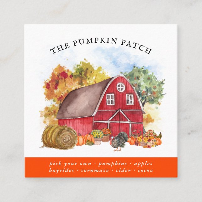 Carte De Visite Carré Citrouille Patch Family Farm Rustic Grange Automne (Devant)