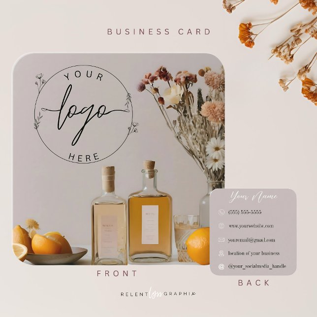 Carte De Visite Carré Citrus | Cocktails | Fleurs Boho (Créateur téléchargé)