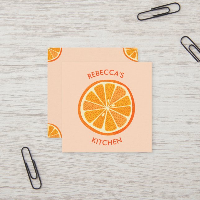 Carte De Visite Carré Citrus Orange (Devant/Arrière en situation)