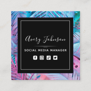 Carte De Visite Carré Clair violet et rose néon dégradé moderne QR Code