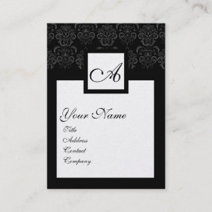 Carte De Visite CARRÉ CLASSIQUE BLACK BLACK DAMASK MONOGRAM Pearl