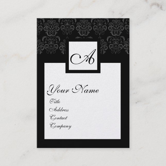 Carte De Visite CARRÉ CLASSIQUE BLACK BLACK DAMASK MONOGRAM Pearl (Devant)