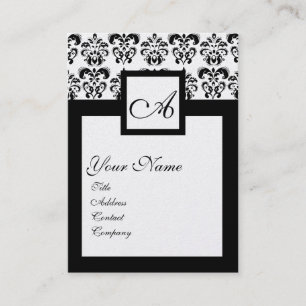 Carte De Visite CARRÉ CLASSIQUE DAMASK MONOGRAM Black White Pearl