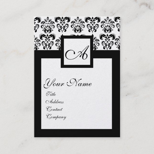 Carte De Visite CARRÉ CLASSIQUE DAMASK MONOGRAM Black White Pearl (Devant)
