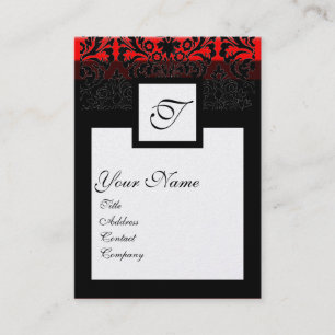 Carte De Visite CARRÉ CLASSIQUE DAMASK MONOGRAM noir blanc perle