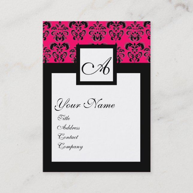 Carte De Visite CARRÉ CLASSIQUE DAMASK MONOGRAM, rose.fuchsia (Devant)