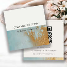 Classy Aqua Blue Gold Paint Texture QR Code