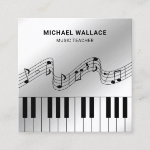 Carte De Visite Carré Clavier de Piano en Feuille d'Argent Musicien Pian
