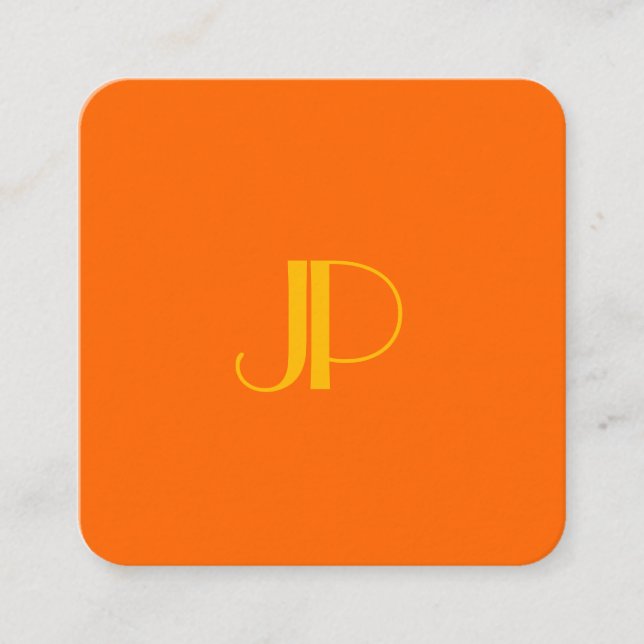 Carte De Visite Carré Client Moderne Monogramme Lettre Initiale Orange (Devant)