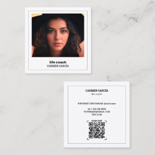 Carte De Visite Carré 🌱 Coach de vie QR & Photo personnalisé