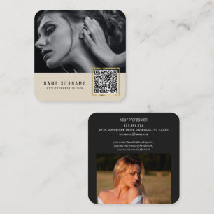 Carte De Visite Carré Code-barres scannable beige QR code photo