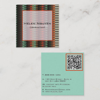 Carte De Visite Carré Code QR à motif géométrique tissé Moderne