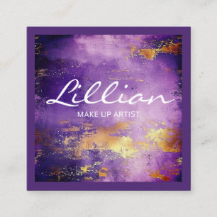 Carte De Visite Carré Code QR abstrait de luxe violet et or