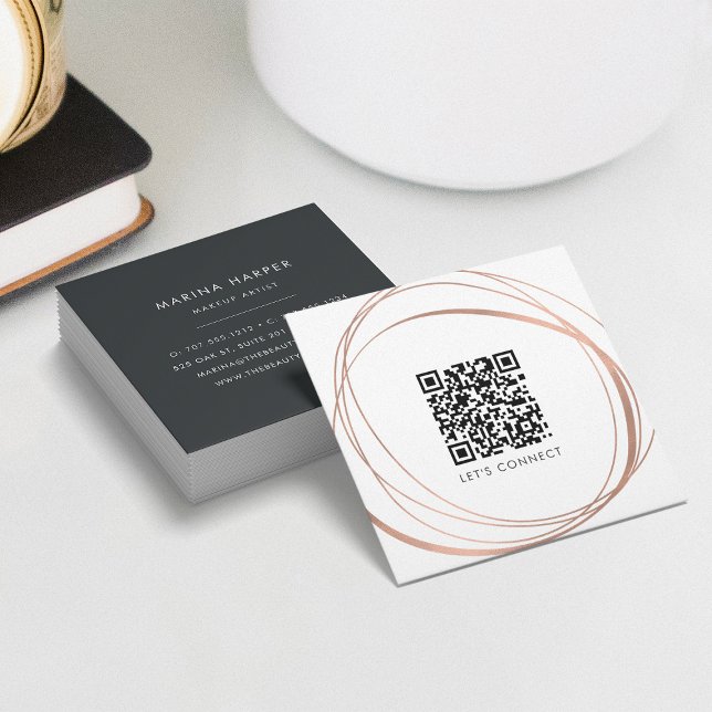 Carte De Visite Carré Code QR Abstrait moderne Faux Rose Gold (Créateur téléchargé)