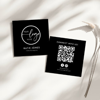 Carte De Visite Carré Code QR Black Logo personnalisé Connexion avec nou