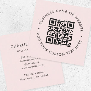 Carte De Visite Carré Code QR   Blush Pink Modern Professional