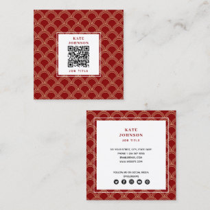 Carte De Visite Carré Code QR chinois traditionnel rouge et or Motif